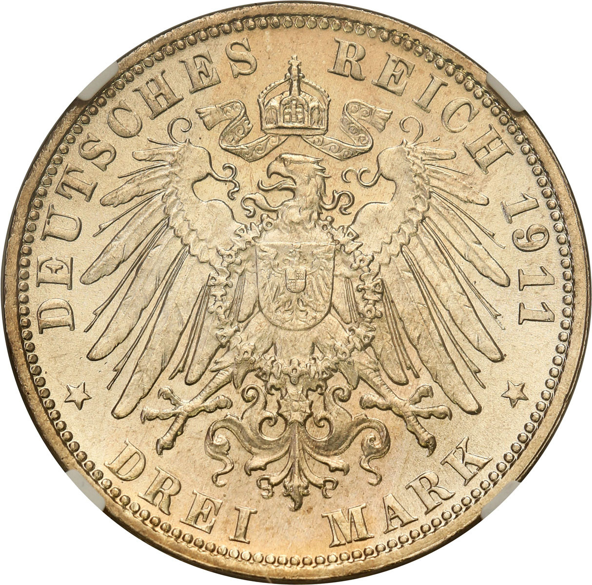 Niemcy, Bawaria. 3 marki 1911 D, Monachium NGC MS64